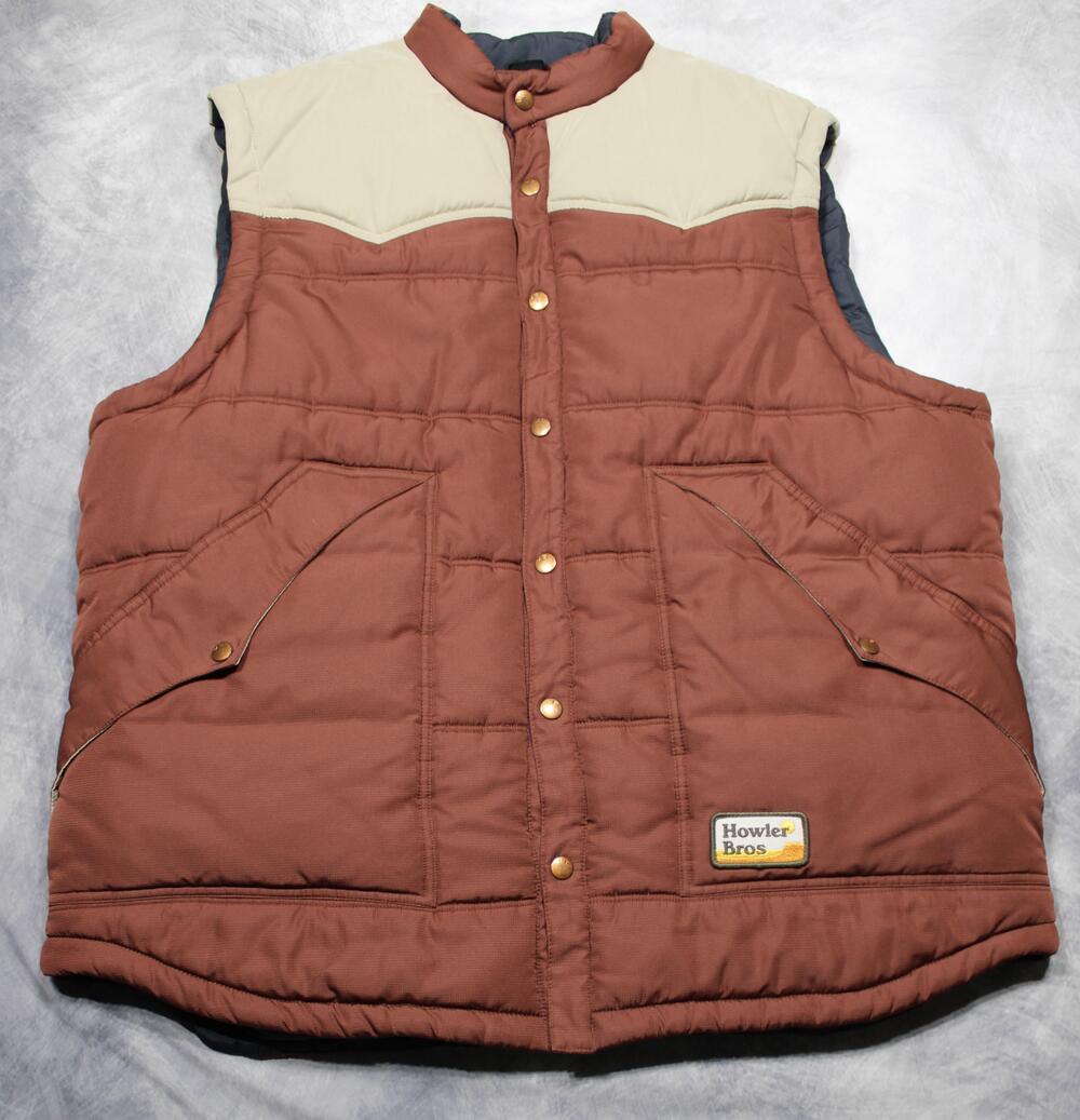 Howler Bros Rounder Vest Mens 2XL Brown Quilted Western Snap Puffer Outdoor